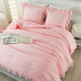 thumbnail image 5 of Queen Comforter Set Pink, 3 Pieces Ruffle Bedding Comforter Set for Queen Size Bed, All Season Vintage Farmhouse Soft Lightweight Microfiber Bedding Set for Women Girls, 5 of 7