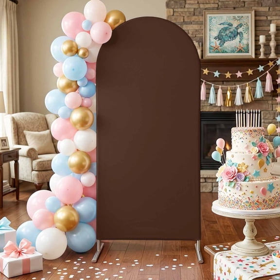 Dark Brown Arch Backdrop Covers 5 FT, Brown Solid Color Background Autumnal Dark Academia Stretchy Fitted Arched Stand Covers Party Arch Stand Cover Photo Booth for Wedding Birthday Decor