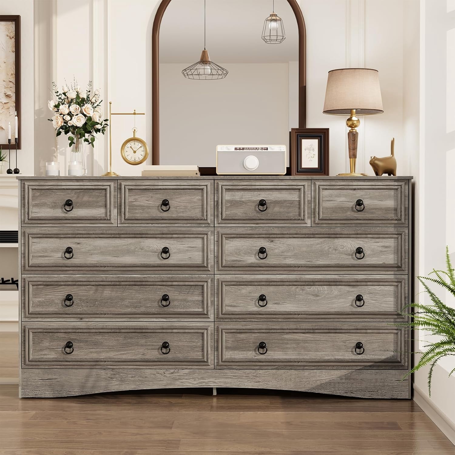 Meteorleg 10 Drawers Dresser for Bedroom, 55.2 Inch Wide Large Dressers & Chests of Drawers, TV Stand for 65 inch, Storage Organizer Furniture, Hallway, Entryway, Closet,Gray
