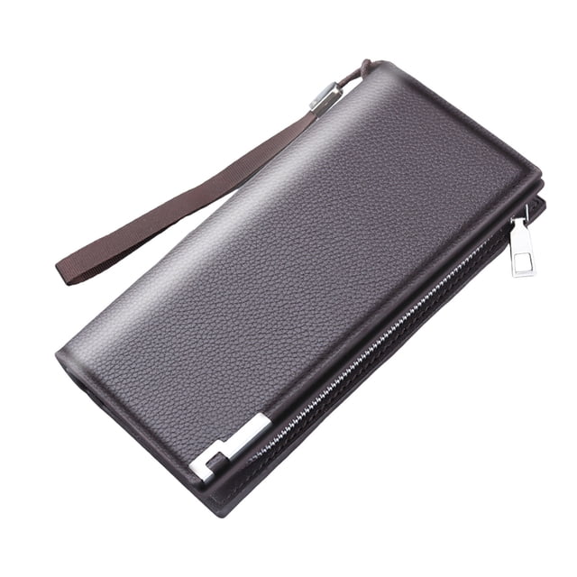 Fashion Men ID Long Wallet Solid Color Bag Zipper Purse Multiple Card Slots Clutch Bag