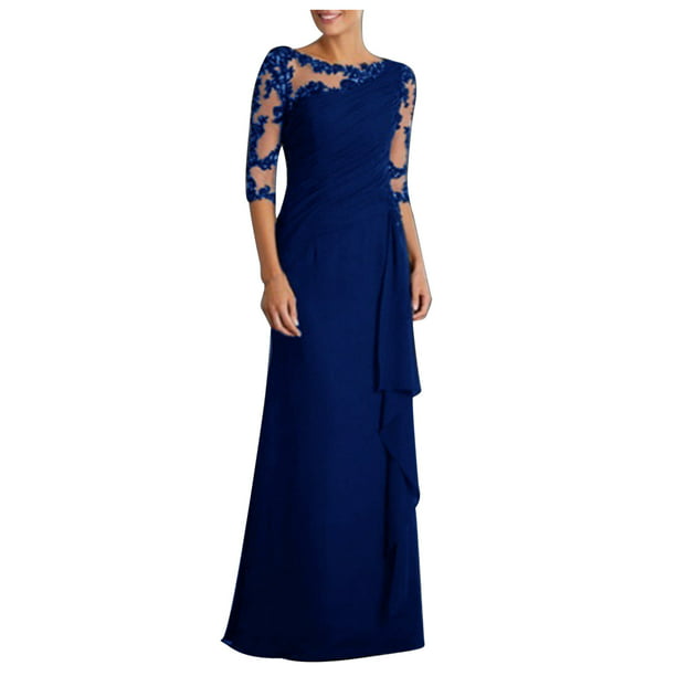 Maxi Dresses for Women Evening Party Gown Dress Lace Splicing Crewneck ...
