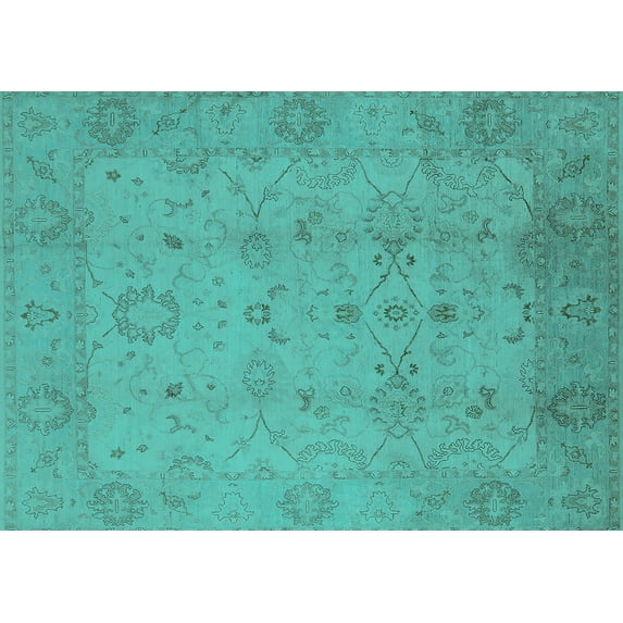 Ahgly Company Machine Washable Indoor Rectangle Oriental Turquoise Blue Traditional Area Rugs, 2' x 5'