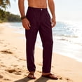 thumbnail image 1 of Ceisia Men's Casual Solid Color Linen-Like Buttoned Pleated Long Pants with Side Pockets for Spring Summer Wine L Gifts, 1 of 8