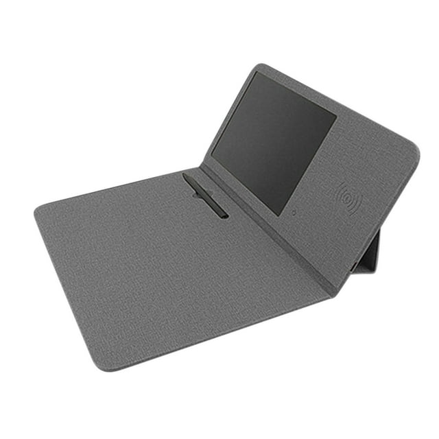 Tapis de Souris Sans Fil Multifonctionnel en Cuir avec Écran LCD Électronique Support de Tablette Cellulaire Chargeur Sans Fil 15W