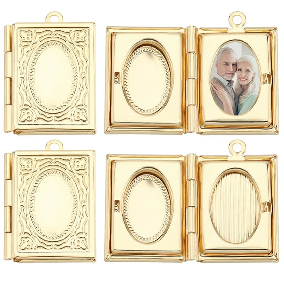 6pcs Brass Locket Pendants Rectangle Real 18K golden Plated 26x19x4.5mm Hole: 1.8mm
