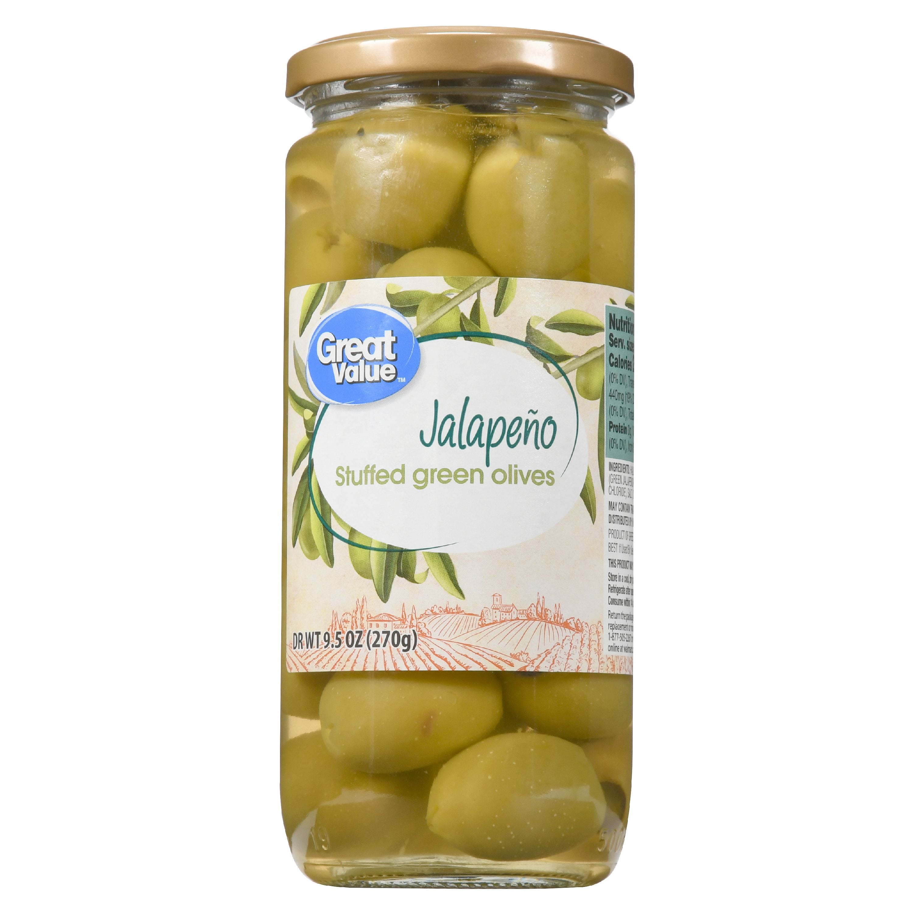 Great Value Jalapeno Stuffed Green Olives, 9.5 oz