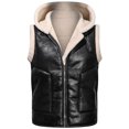 thumbnail image 3 of XMMSWDLA Deals Clearance Mens Plus Top Winter Solid Color Vest Leather Clothin One Coat Retro Warm Hooded Jacket, 3 of 7