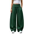 thumbnail image 2 of Wide Leg Sweatpants For Women Solid Tone Fold Over Waistband Pants Adjustable Drawstring Relaxed Fit Casual Sport Trousers, 2 of 6