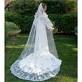thumbnail image 3 of Stunning Blue 3D Floral Outdoor Wedding Veil with Comb - Long Cathedral Tulle Bridal Accessory, 3 of 6