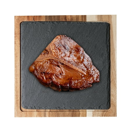 

Steak Serving Board Multipurpose Wooden Serving Tray Easy to Clean Square Serving Plate with Slate Stone for Home Kitchen Restaurant