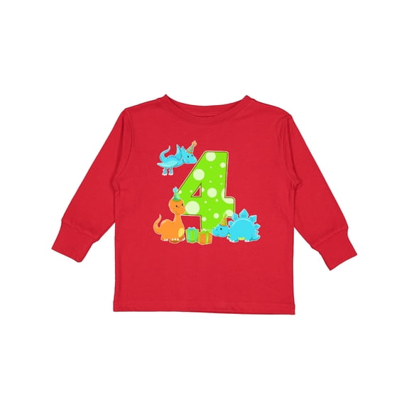 Inktastic Dinosaur Party-fourth Birthday Boys or Girls Long Sleeve Toddler T-Shirt