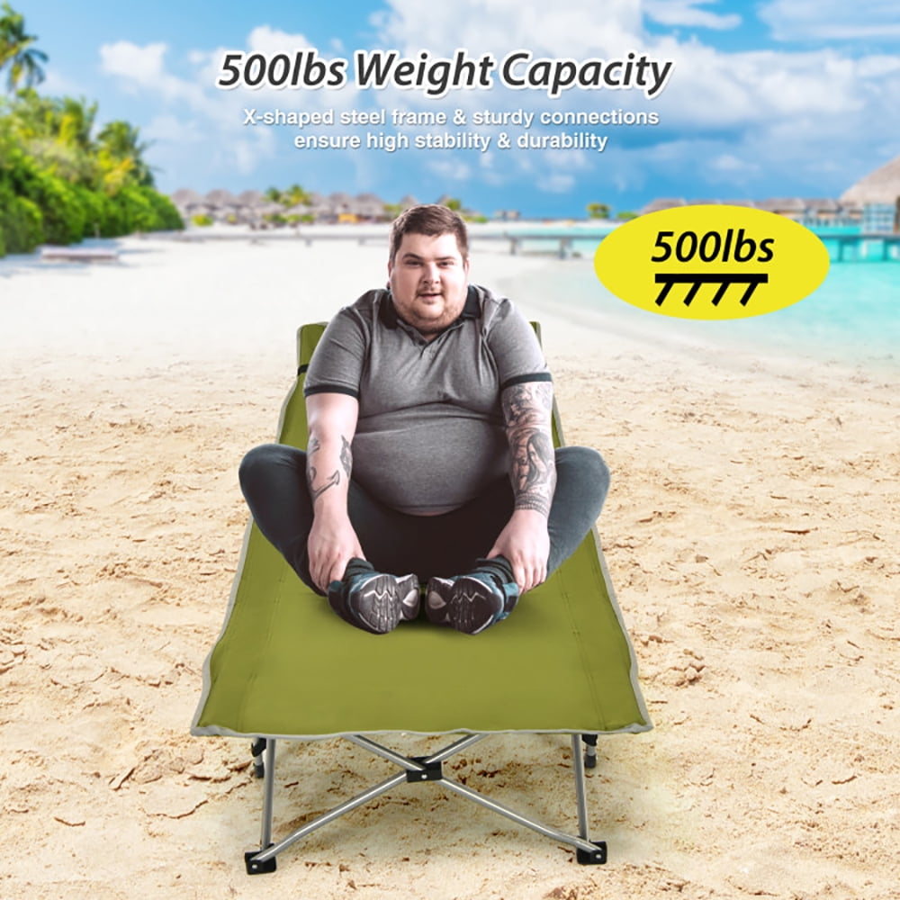 Aimee Lii Folding Camping Cot with Side Storage Pocket Detachable Headrest, Folding Sleeping Cot for Camping, Green