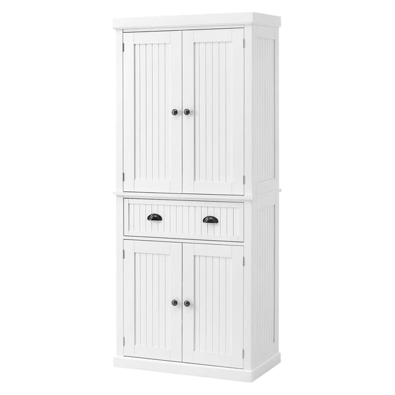 Kitchen Pantry Cabinet, 72" Freestanding Storage Cupboard with Drawer & Adjustable Shelves - White