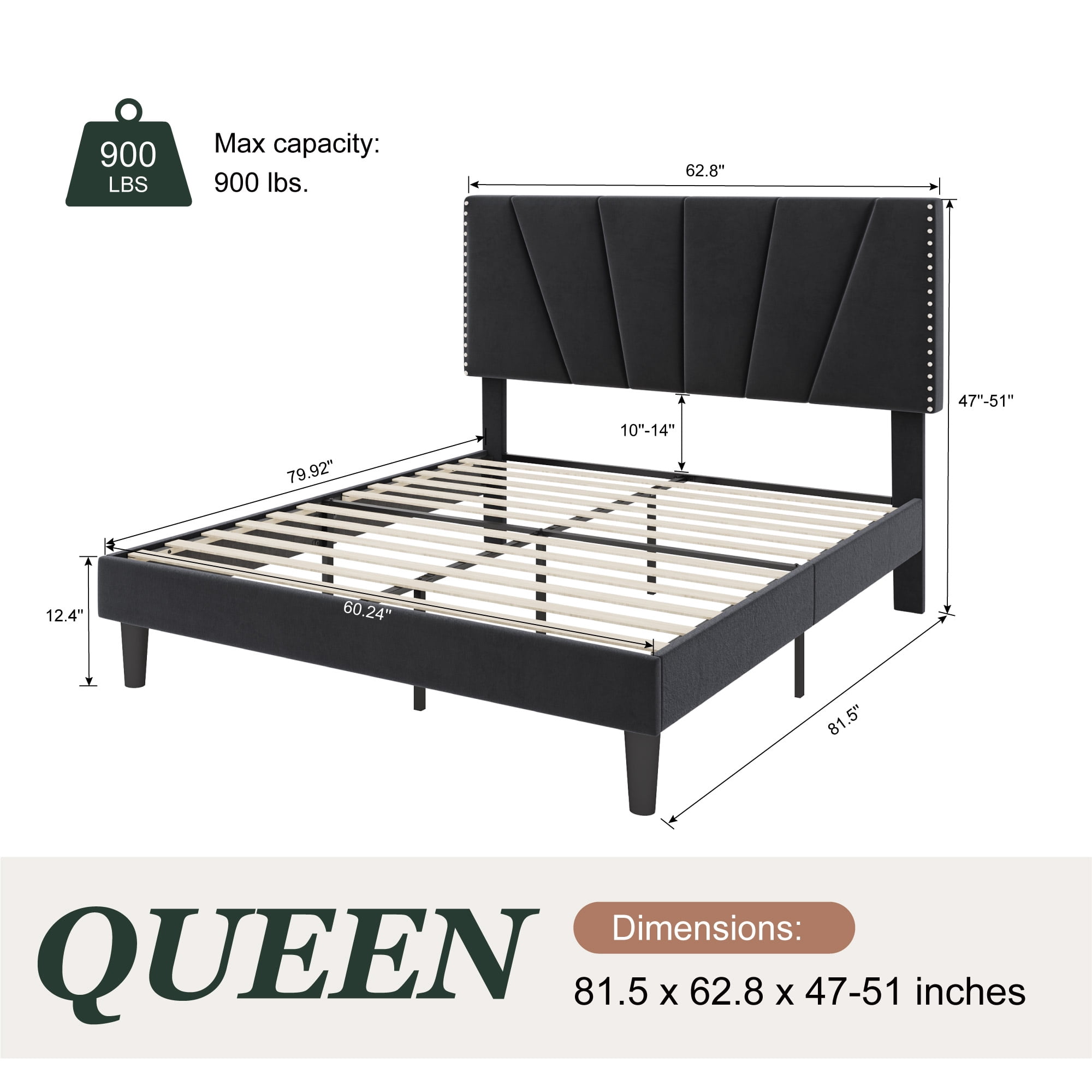 Amolife Queen Size Platform Bed Frame with Adjustable Velvet Upholstered Headboard, Black