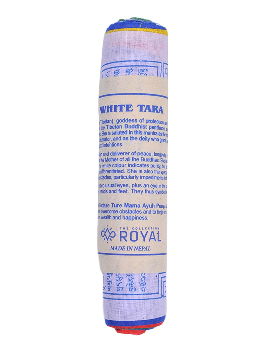 The Collection Royal Tibetan Prayer Flags Outdoor, Zen Flag, Colorful Buddhist Banner, Chakras Flags, Sacred Geometry Flag, Made in Nepal Wind Horse Flag, Traditional Mantras  (White Tara)