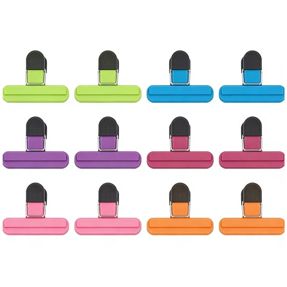 12 Pack Chip Clips,Colors Wide Open Bag Clips for Food Storage, Heavy Duty Seal Grip Plastic Food Clip for Snack, Food Packages