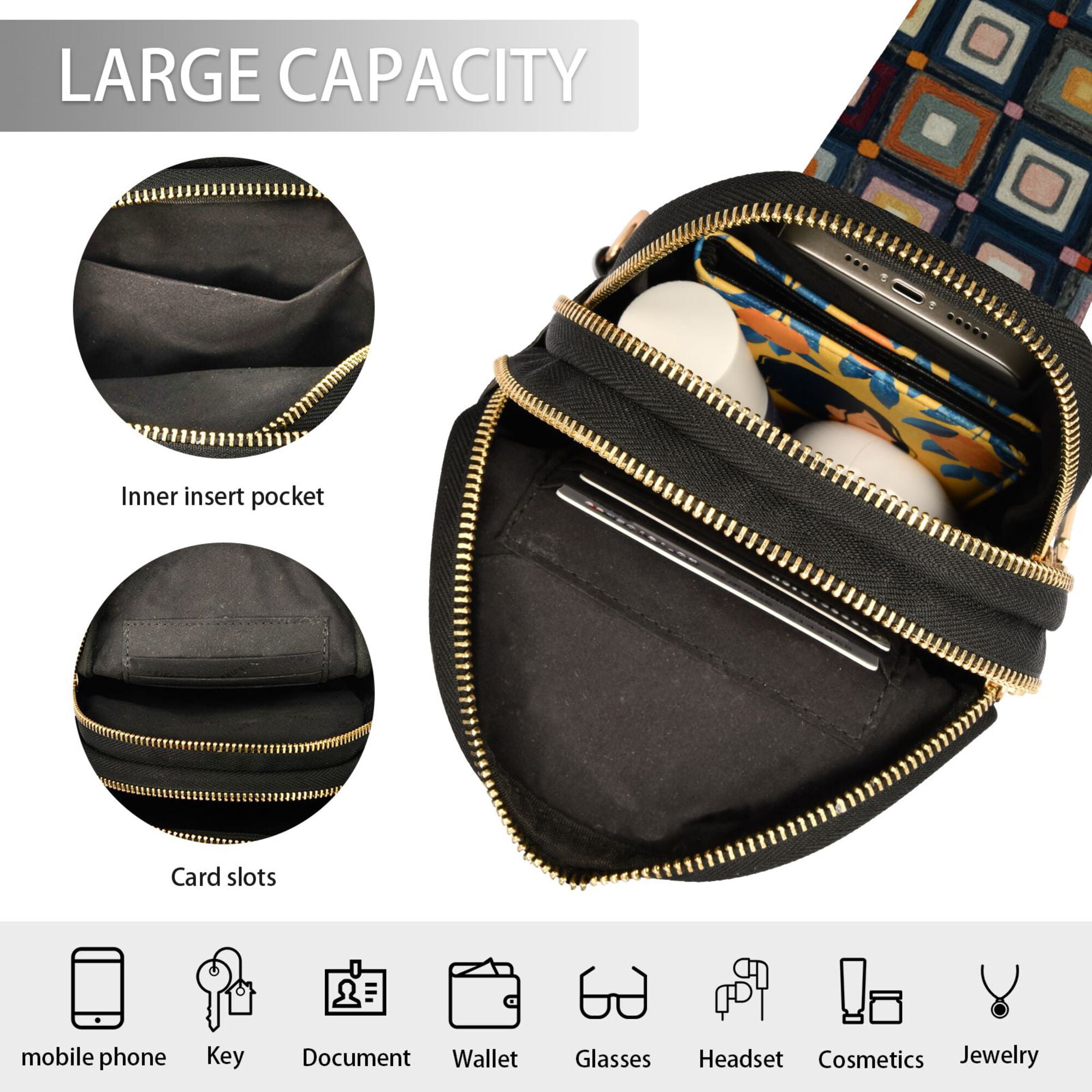 FORMRS Womens Crossbody Sling Bag Travel Daypack Shoulder Chest Backpack, Square Harmony