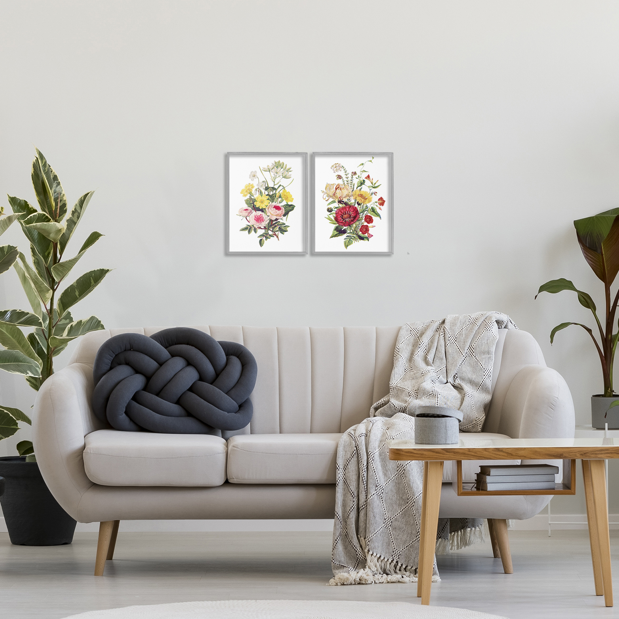 Mixed Flower Bushels 2 Piece Gray Framed Giclee Art Set, design by Lettered and Lined