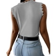 thumbnail image 2 of Langwyqu Summer Sleeveless Lace Patchwork Women Crewneck Lace Blouse Tops, 2 of 5