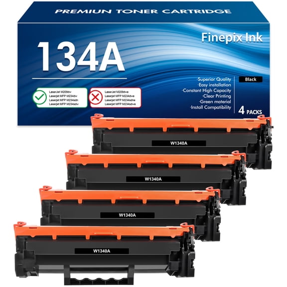 134A 134X Toner Cartridge (with Chip) Compatible for 134A W1340A 134X W1340X Toner for LaserJet M209dw MFP M234dw M234sdn M234sdw Printer Ink (Black, 4-Pack)
