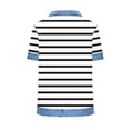 thumbnail image 5 of Xdegoge Collared T Shirt for Women Collared V Neck Short Sleeve Casual Vintage Everyday Wear Going Out Standard Fit Horizontal Striped Print Denim Patchwork Soft Breathable Summer Tops, 5 of 5