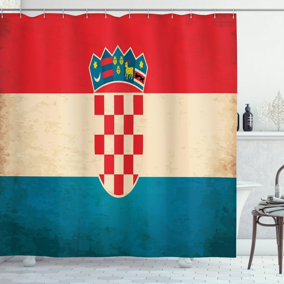 Ambesonne Croatia Shower Curtain, European Country Flag Art, 69"Wx75"L, Dark Pink Beige