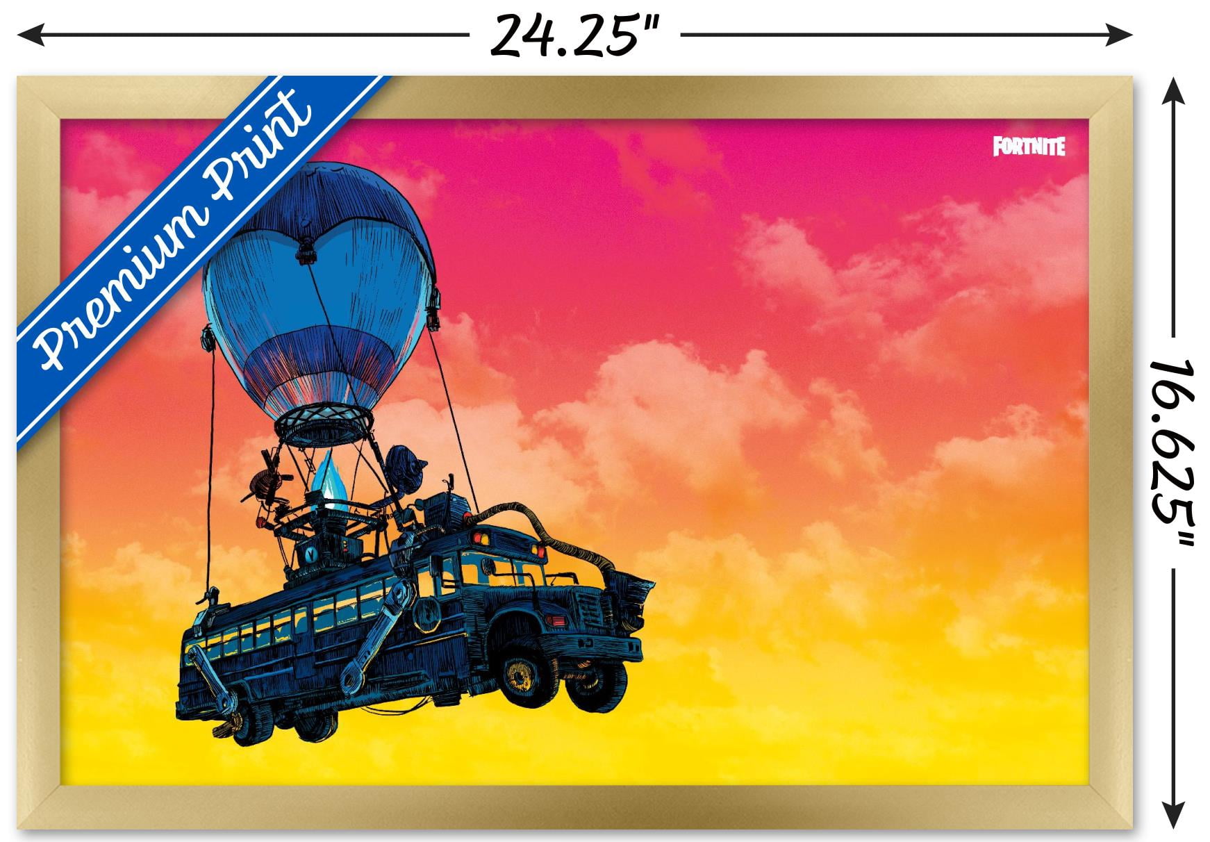 Fortnite - Battle Bus Landscape Wall Poster, 14.725" x 22.375", Framed