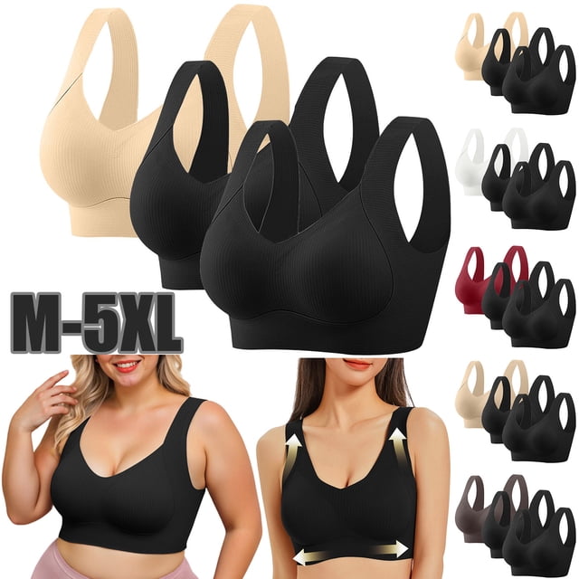 Censtreet 3PCS Seamless Wireless Plus Size Bras No Underwire Supportive Full Coverage Comfortable Everyday Bra for Women