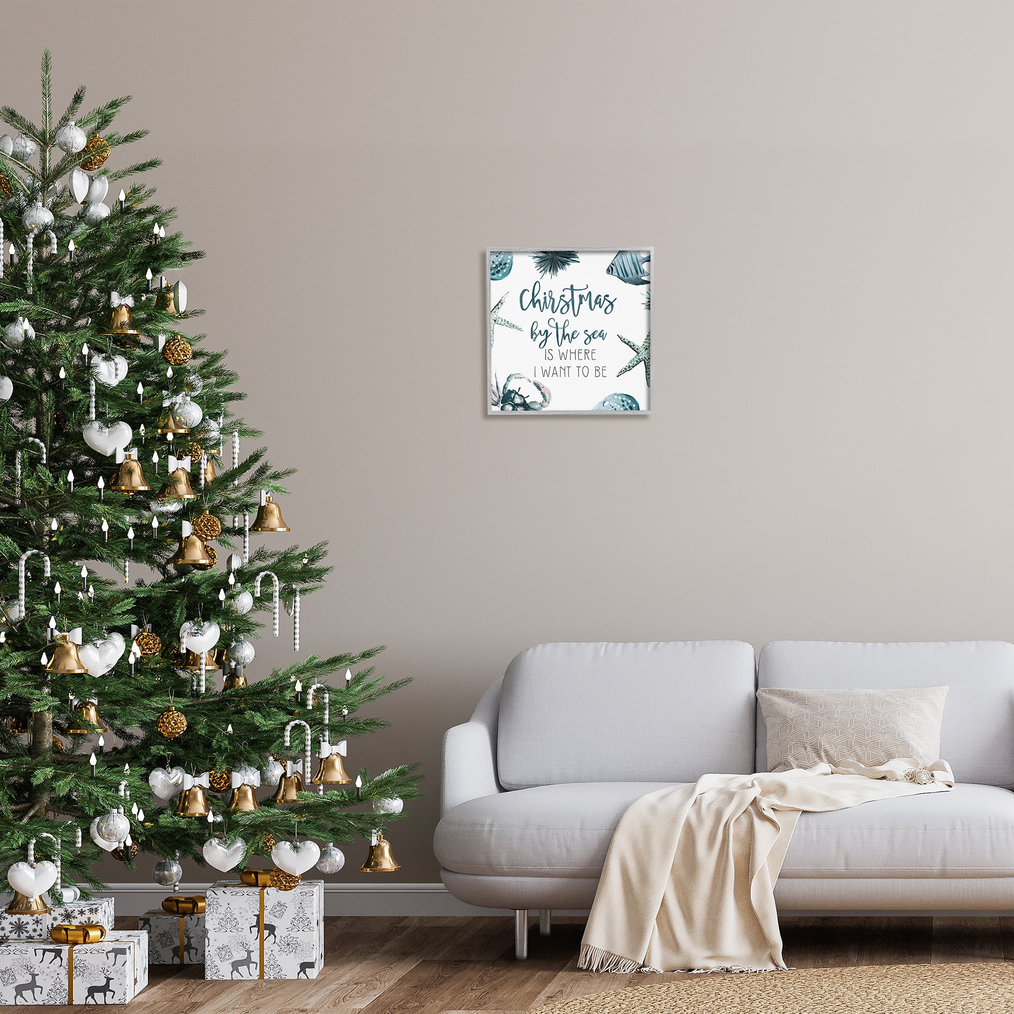 Stupell Industries Christmas By The Sea Nautical Holiday Painting Gray Framed Art Print Wall Art