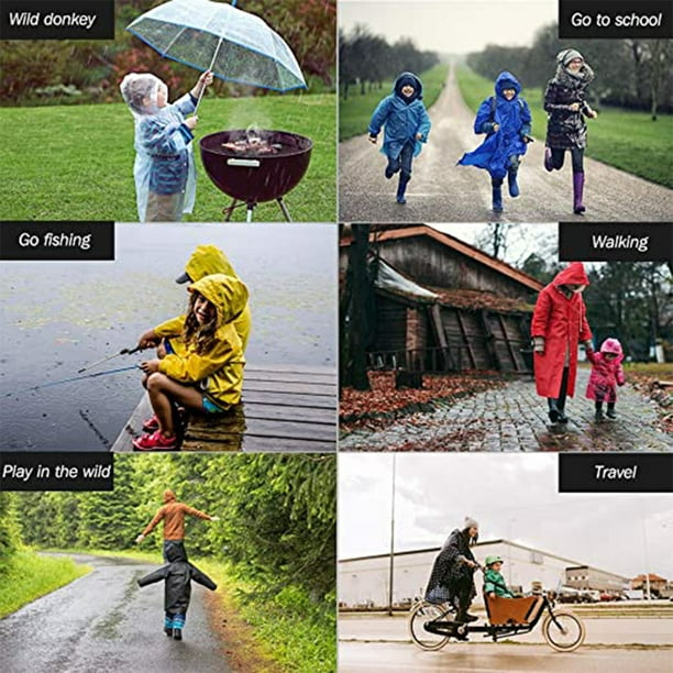 Kids Rain Coat, Colored Rain Poncho Wrinkle Free Hooded Rainwear