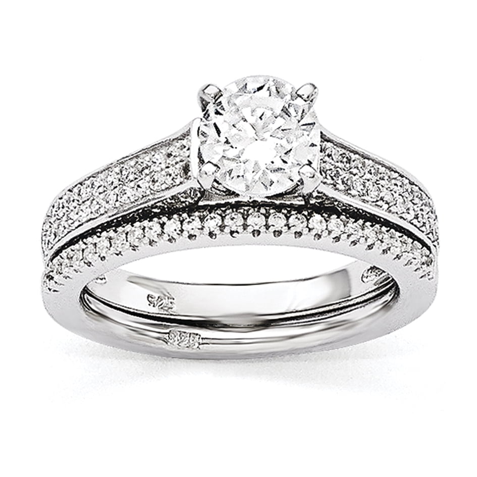 Bishilin Silver Plated Cubic Zirconia Inlaid Women Wedding Ring Set 2Pcs Size 7.5