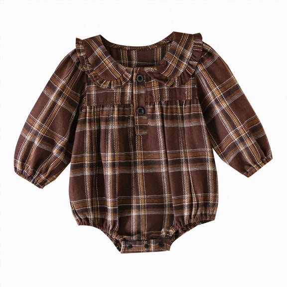 Xyant Infant Baby Boy Girl Plaid Romper Baby Sweatshirt Long Sleeve Romper Ruffle Festival Clothes Fall Winter Outfits (Coffee,0-3 Months)