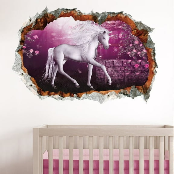 Forest animal flower horse wall stickers Unicorn wall stickers Unicorn Wall Decal DIY Removable Peel and Stick Wall Decals Art Picture Decorations Decor for Teens Girls Bedroom Living Room Murals