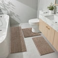 thumbnail image 3 of Vaukki Geometric Bathroom Rug Set of 3 Microfiber Soft Absorbent Non Slip Bath Rugs for Bathroom，(18"x26"+20"x47"+20"x24"，Brown), 3 of 9