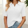thumbnail image 4 of Womens Ribbed Knitted Sweaters, Short Sleeve Pullover for Women Casual Solid Color Slimming Fit Lapel V Neck Sweater Summer Tops, 4 of 6