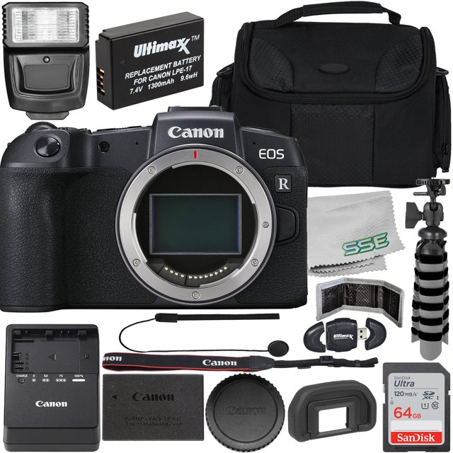 Canon EOS RP Mirrorless Camera (Body Only) with Starter Accessory Bundle - Includes: SanDisk Ultra 64GB SDXC, Digital Flash, Extended Life Replacement Battery, Water Resistant Gadget Bag & More
