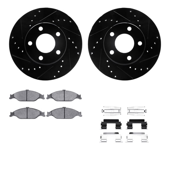 Dynamic Friction Company Front Brake Rotors-Drilled and Slotted-Black with 5000 Advanced Brake Pads includes Hardware 8512-54012