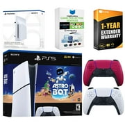 Sony PlayStation 5 Astro Bot Slim Digital Bundle with Disc Drive, Extra Controller, MightySkins Game Collection Services and 1 Year Extended Warranty - Cosmic Red