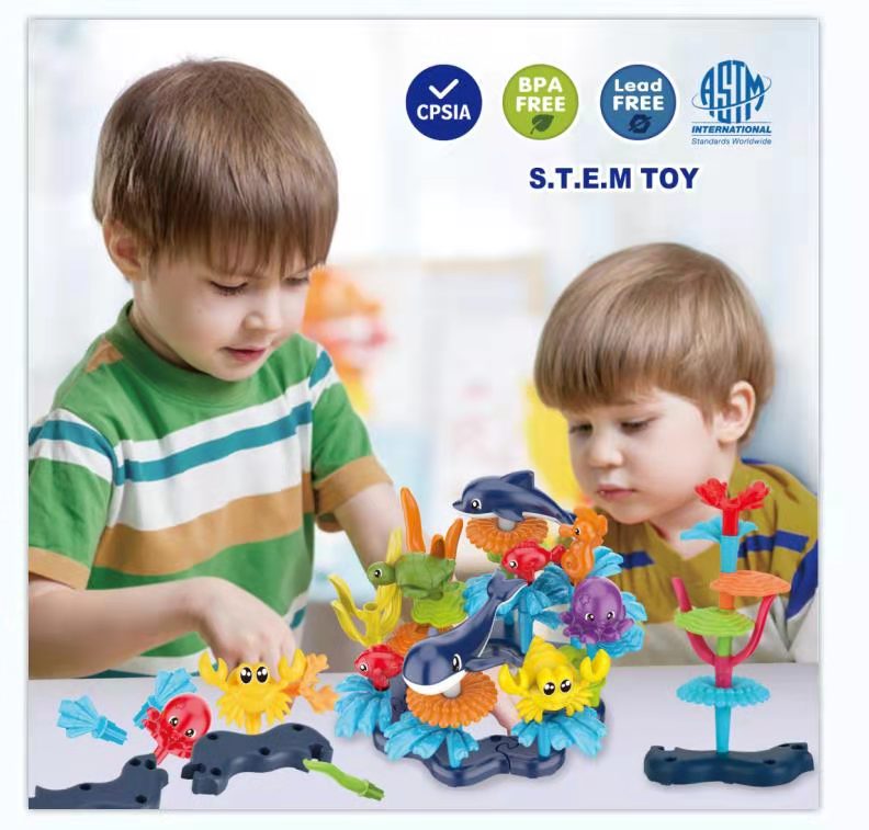 Coffret En Bois De 60 Billes Océan - Billes En Verre Formes Variées, Dauphins, Requins - Jeu Pour Enfants 3 Ans Et Plus