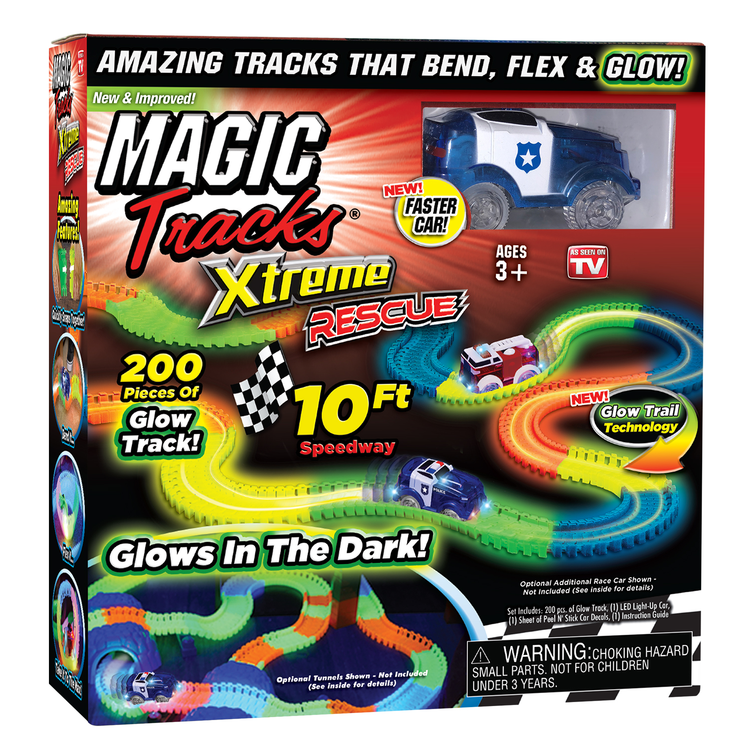 3 Magic Glow In the Dark Light Up Police & Firetruck Race Cars Emegency Vehicles 