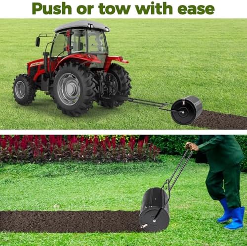 24 Inch Compost Lawn Spreader,Durable and Lightweight Fertilizer Spreaders,Garden Peat Moss Roller,Metal Mesh Roller Lawn Spreader,with Double Side Latches,for Lawn Garden Yard Care (Black)