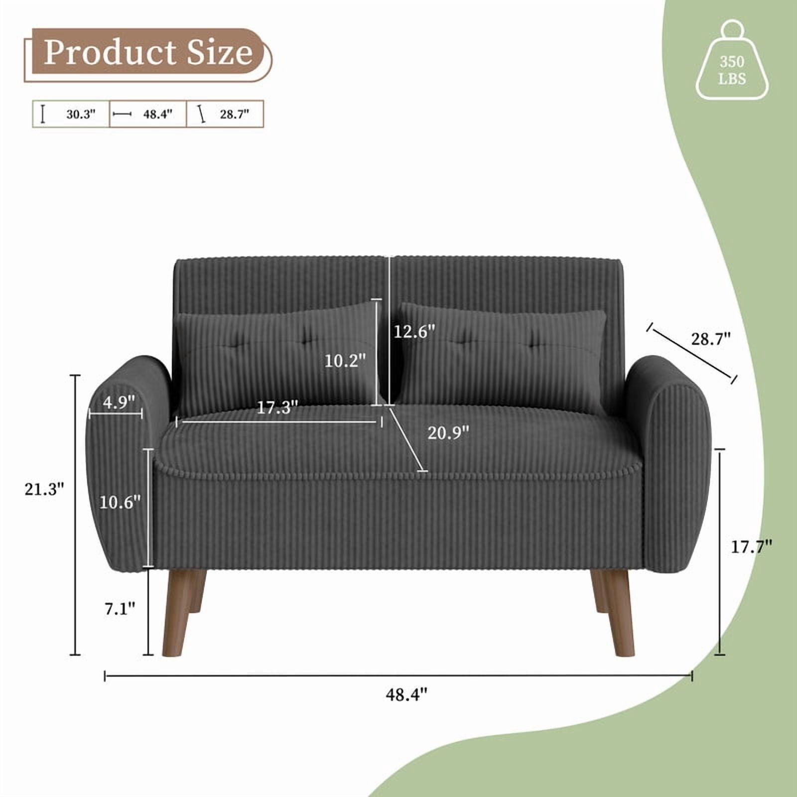 Sobaniilo 47" Small Modern Loveseat Sofa, Mid Century Linen Fabric 2-Seat Sofa Couch Tufted Love Seat with Back Cushions and Tapered Wood Legs for Living Room, Bedroom and Small Space (Dark Gray)
