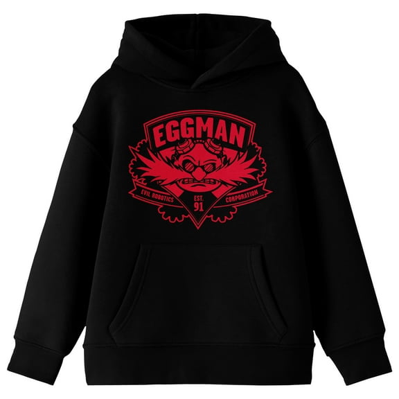 Sonic The Hedgehog Modern Dr. Eggman Long Sleeve Youth Black Hooded Sweatshirt-Medium
