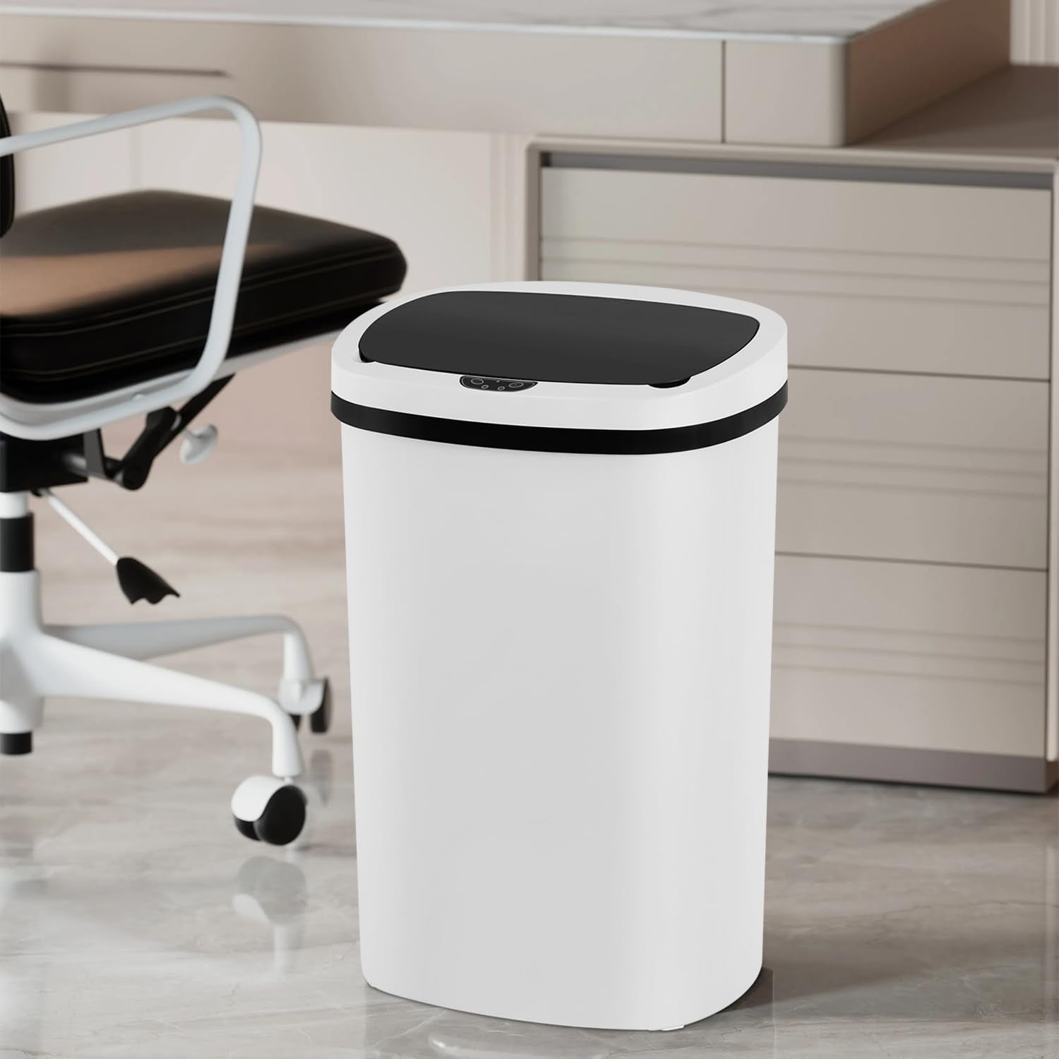 PayLessHere 13Gal Trash Can - Touchless Automatic Lid, Plastic Garbage Can for Kitchen  (2, White)