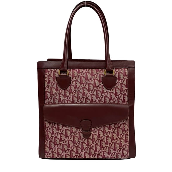 Pre-Owned Christian Dior Vintage Trotter Print Canvas and Leather Tote Bag, Bordeaux,... (Good)