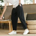 thumbnail image 3 of Pantalones casuales de lino para hombres, pantalones holgados de pierna recta, pantalones cortos de lino de algodón fino de verano de estilo chino, 3 of 4