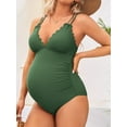 thumbnail image 3 of Sociala Maternity Swimsuit One Piece Tie Back Bathing Suit Scallop Trim V Neck Pregnancy Swimwear, 3 of 7