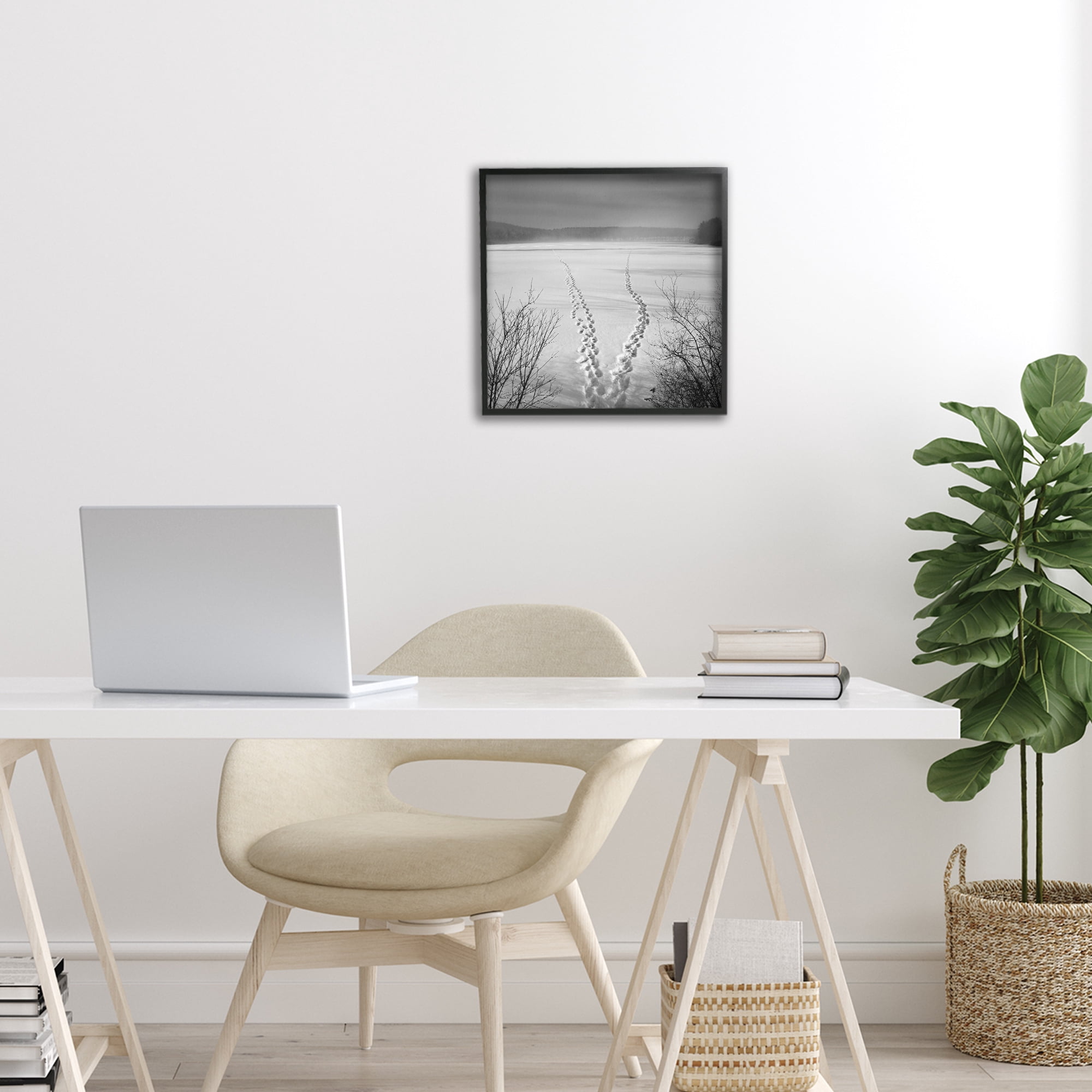 Stupell Industries Snowstep Tracks Across Frozen Lakes Black Framed Giclee Art, design by Chip Forelli