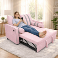 thumbnail image 6 of 68.5" Pull Out Sleeper Sofa Bed with USB Charging Port, Adjustable 3-Position Backrest, Modern Convertible Loveseat Couch for Living Room Guest Room, Pink, 6 of 13