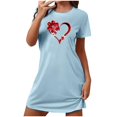thumbnail image 4 of Blmnix Nightgowns for Women Soft Cotton Sleepshirts Valentine Cotton Nightgowns Nightgowns Short Sleeve Blue Crew Neck Short Cute Nightgowns for Women,S, 4 of 5